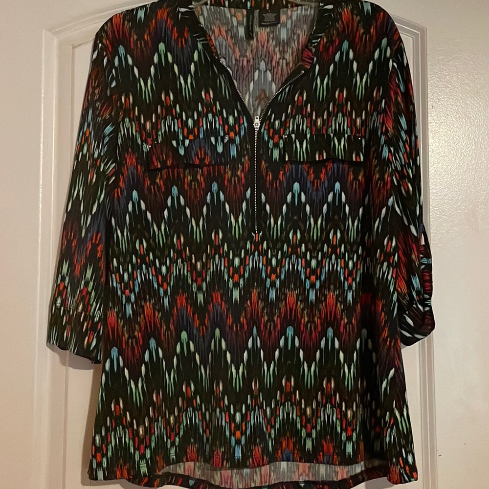 New direction large multi colored 3/4 sleeves blouse.